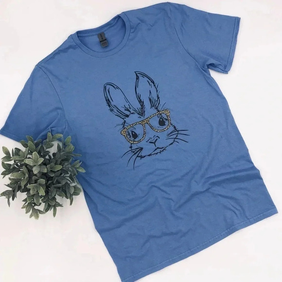 BUNNY WITH GLASSES Leopard print carolin blue Perfect for‎ Easter! Various Sizes - Picture 1 of 3